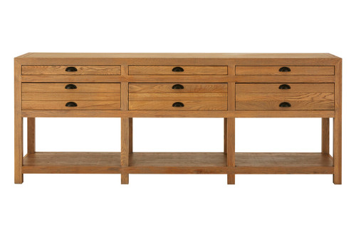 Lyon Washed Grey Oak Wood Console Table with Drawers