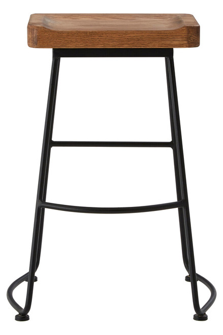 Lyon Weathered Oak Wood and  Metal Bar Stool