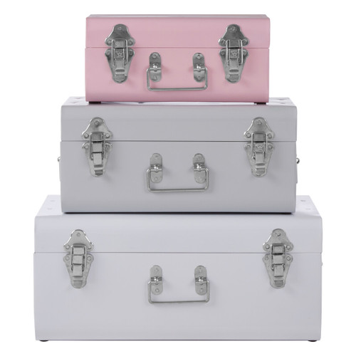 Parley Set of Three Assorted Pink and Grey Storage Trunks