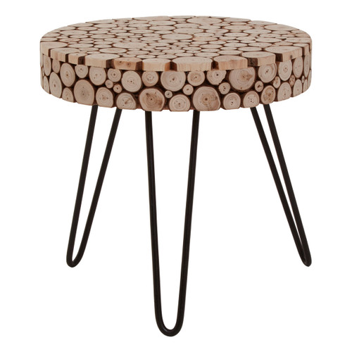Lacuna Fir Wood Mosaic Disc Round Side Table