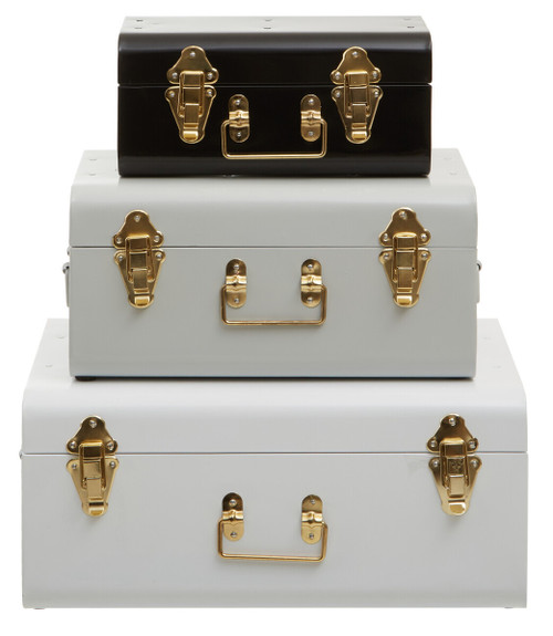 Parley Set of Three White Grey and Black Storage Trunks