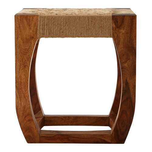 Boho Acacia Wood And Jute Square Stool