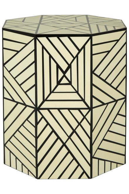 Hassa Ivory and Black Resin Geometric Stool and Side Table