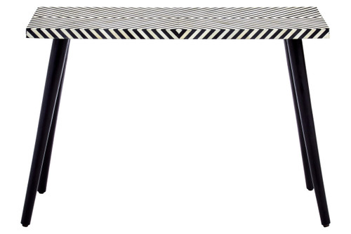 Boho Black and White Bone Inlay Console Table with Metal Legs