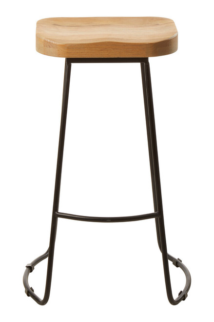 Lyon Oak Wood and Black Metal Bar Stool
