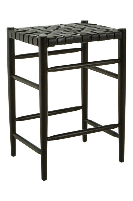 Kendari Black Woven Leather Barstool
