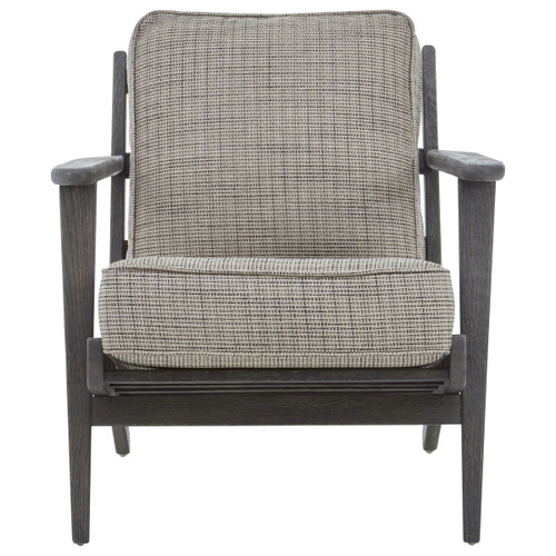 Hector Grey Tweed and Black Oak Wood Armchair