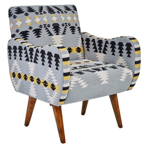 Cefena Kilim Style Armchair with Mango Wood Legs