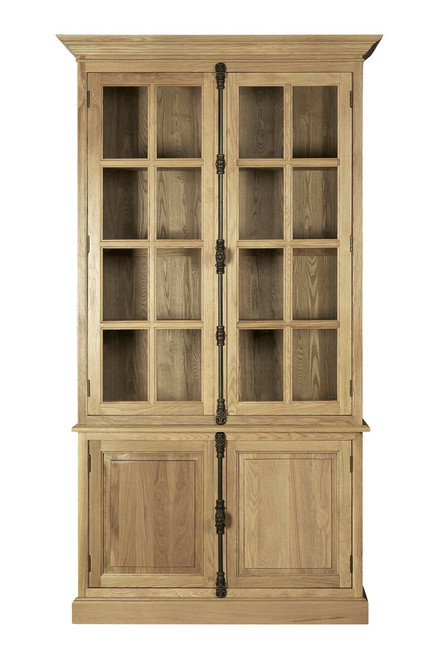 Lyon Oak Wood Tall Cabinet in Washed Grey Finish