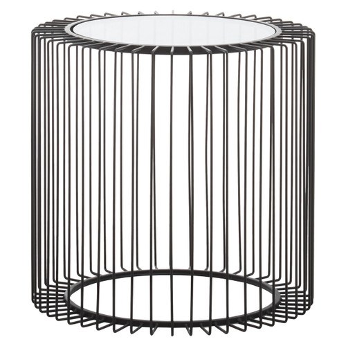 Trento Black Metal Round Side Table with Glass Top