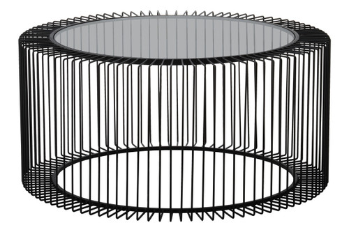 Trento Black Metal Round Coffee Table with Glass Top