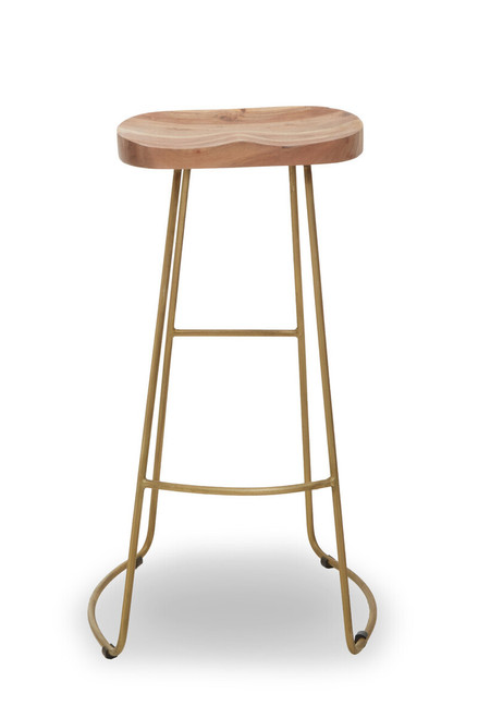 Nandri Acacia Wood and Antique Brass Bar Stool