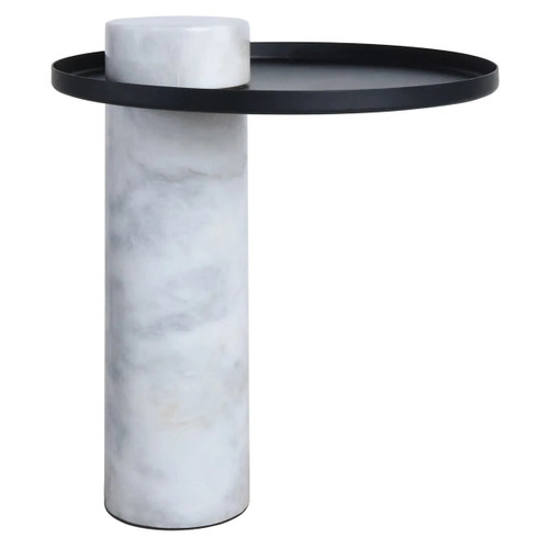 Mahon White Marble Column Base Side Table with Metal Top