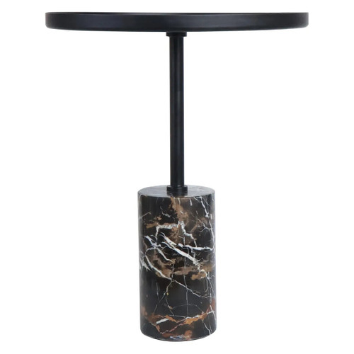 Murcia Black and White Marble Base with Metal Top Round Side Table