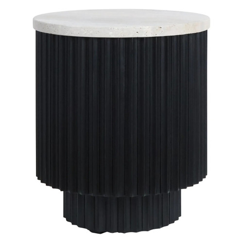 Matros Small Travertine Top Black Ridge Mango Wood Base Side Table