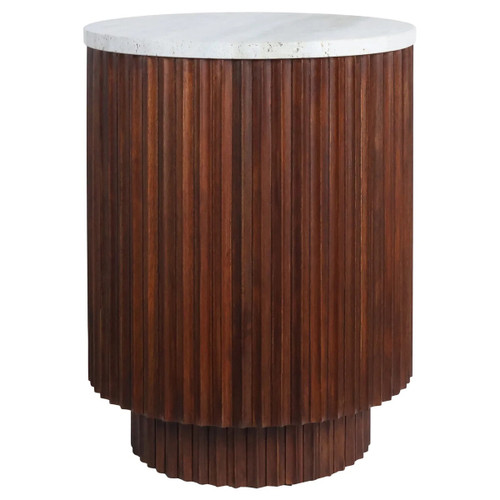 Matros Large Travertine Top Brown Ridge Mango Wood Base Side Table