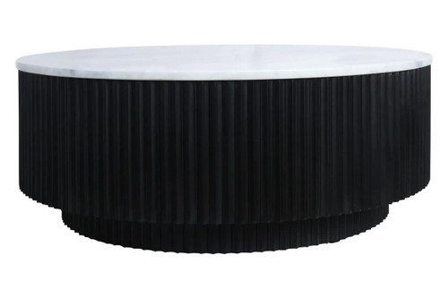 Molinos White Marble Top Black Ridge Mango Wood Base Coffee Table