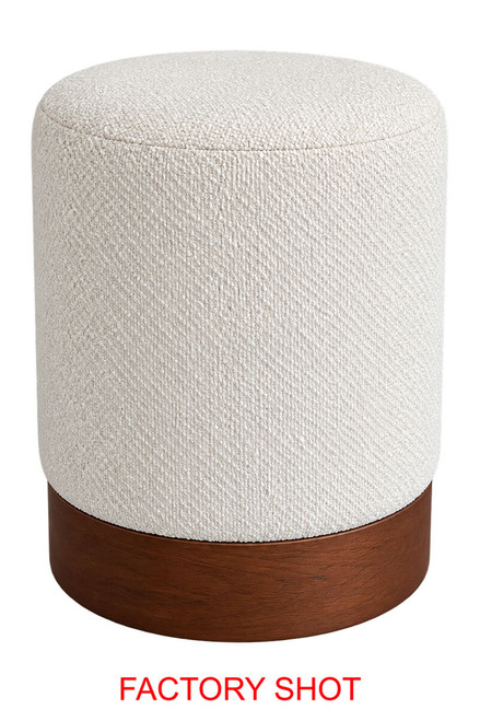 Mota Walnut Finish Burl Wood and Cream Boucle Round Stool