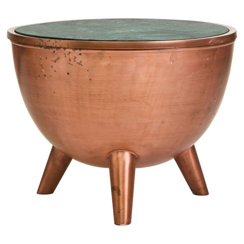 Crest Copper Bowl Shape Coffee Table with Green Marble Seconds