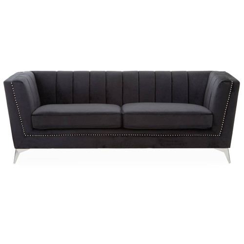 Hansa Three Seat Black Velvet Sofa