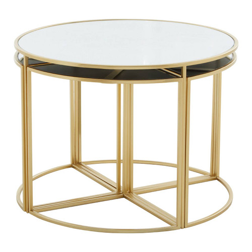 Jolie Five Peice Nesting Tables Set With Mirrored Top and Gold Frames