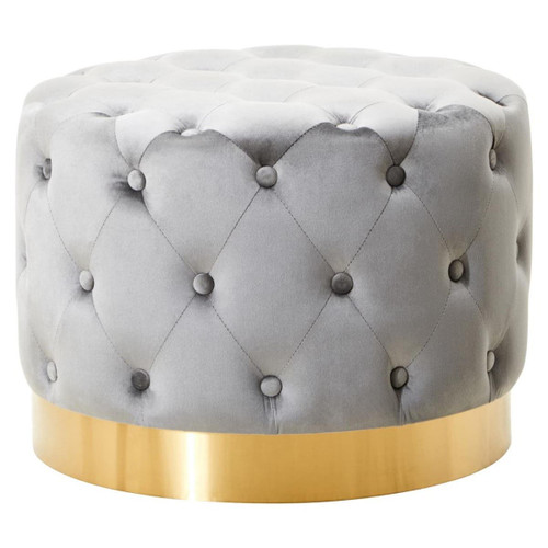 Loretta grey velvet stool with matte gold finish metal base