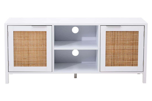 Sherman White Wood and Rattan Media Unit