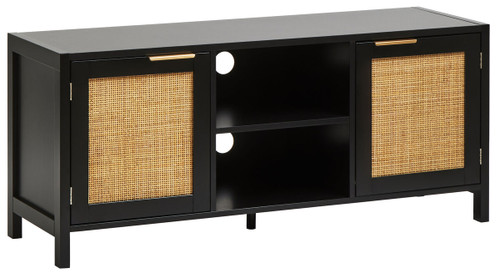 Sherman Black Wood and Rattan Media Unit