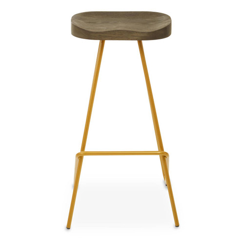 District Elm Wood Bar Stool with Metal Legs