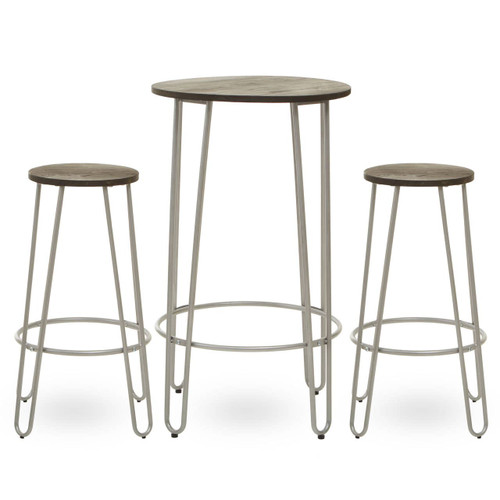 District 3pc Silver Frame Bar Table Stool Set