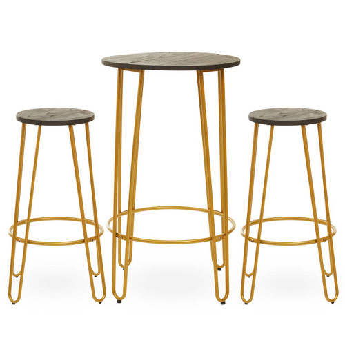 District 3pc Gold Finish Bar Table Stool Set