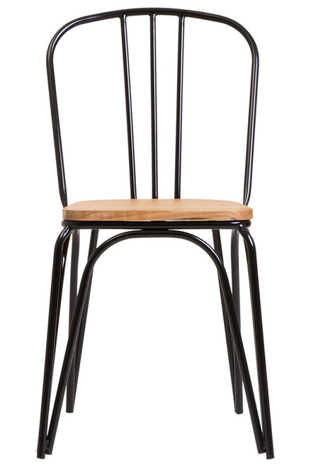 District Dining Chair Elm Wood Seat With Black Finish Metal Frame