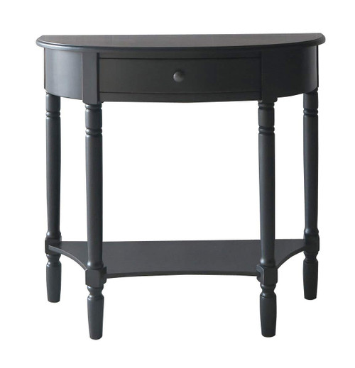 Heritage Black Pine Wood Half Moon Console Table with Drawer