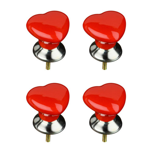 Set of 4 Heart Shape Red Ceramic Drawer Knobs