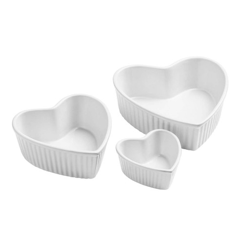 Amour Heart Shape White Dishes - Set of 3
