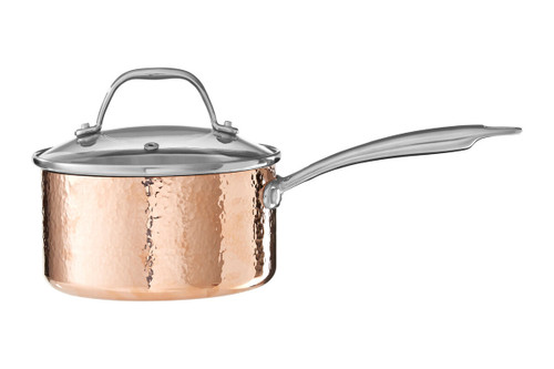 Minerva Small 16 cm Hammered Copper Finish Saucepan with Lid