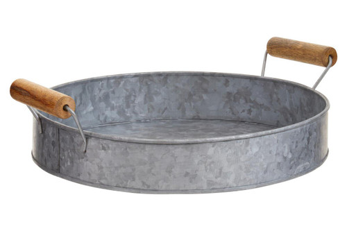 Drummond Galvanised Steel Round Tray With Wood Handles