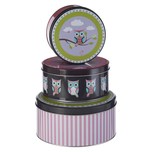 Happy Owls Storage Tins - Set of 3