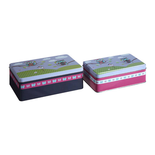 Happy Owls Storage Tins - Set of 2