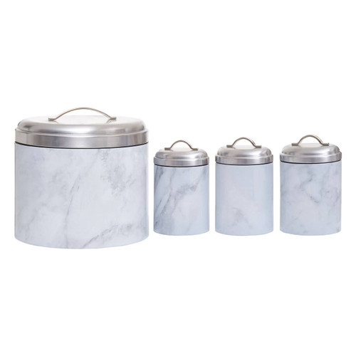 4pc White Marble Effect Storage Set