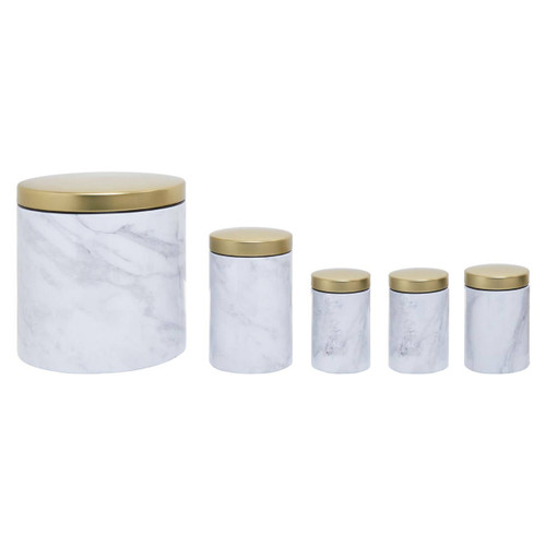 5pc White Marble Effect Storage Set
