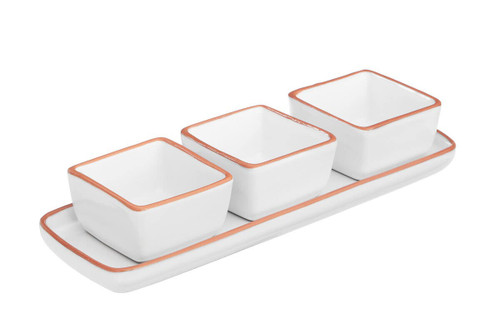 Calisto Terracotta Set of 3 Dip Bowls with Tray in White