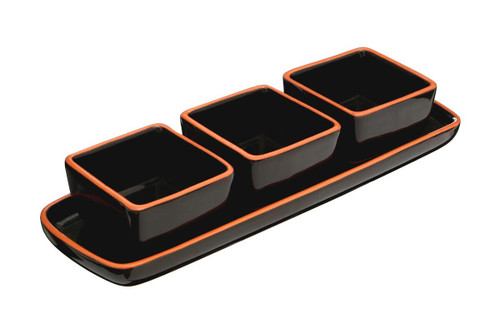 Calisto Terracotta Set of 3 Dip Bowls with Tray in Black