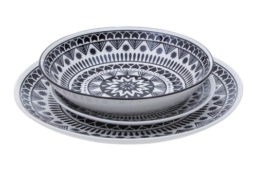 Maya 12 Piece Black And White Dinner Set