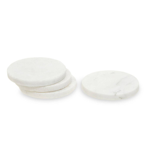 Set of Four White Marble Round Coasters