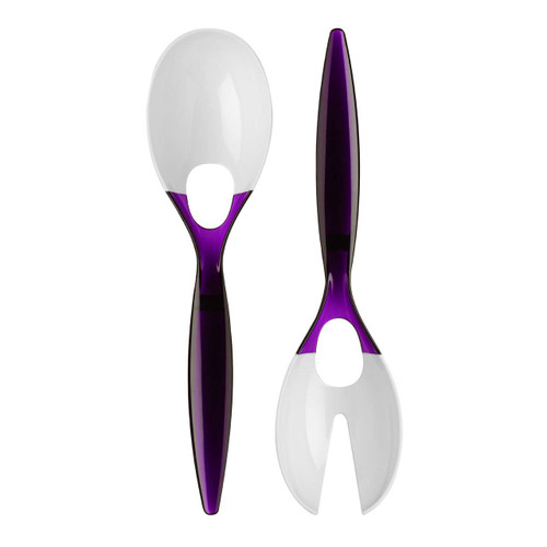 Purple and White Plastic Salad Spoon & Fork