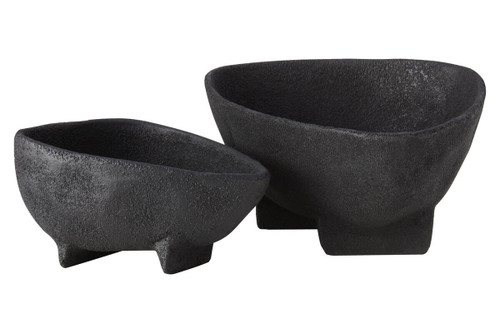 Deriva Set of Two Textured Black Bowls