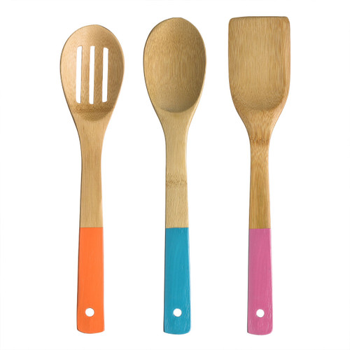 Aleki 3 Piece Bamboo Kitchen Utensil Set With Coloured Handles