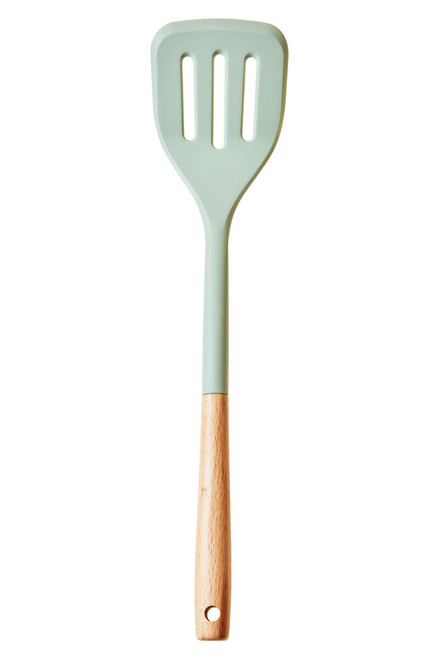 Nova Sage Green Silicone Slotted Turner With Wood Handle