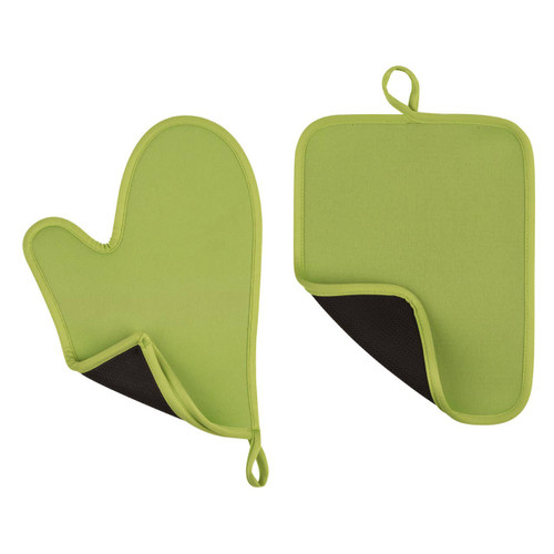 Lime Green Neoprene Oven Glove and Pot Holder Set